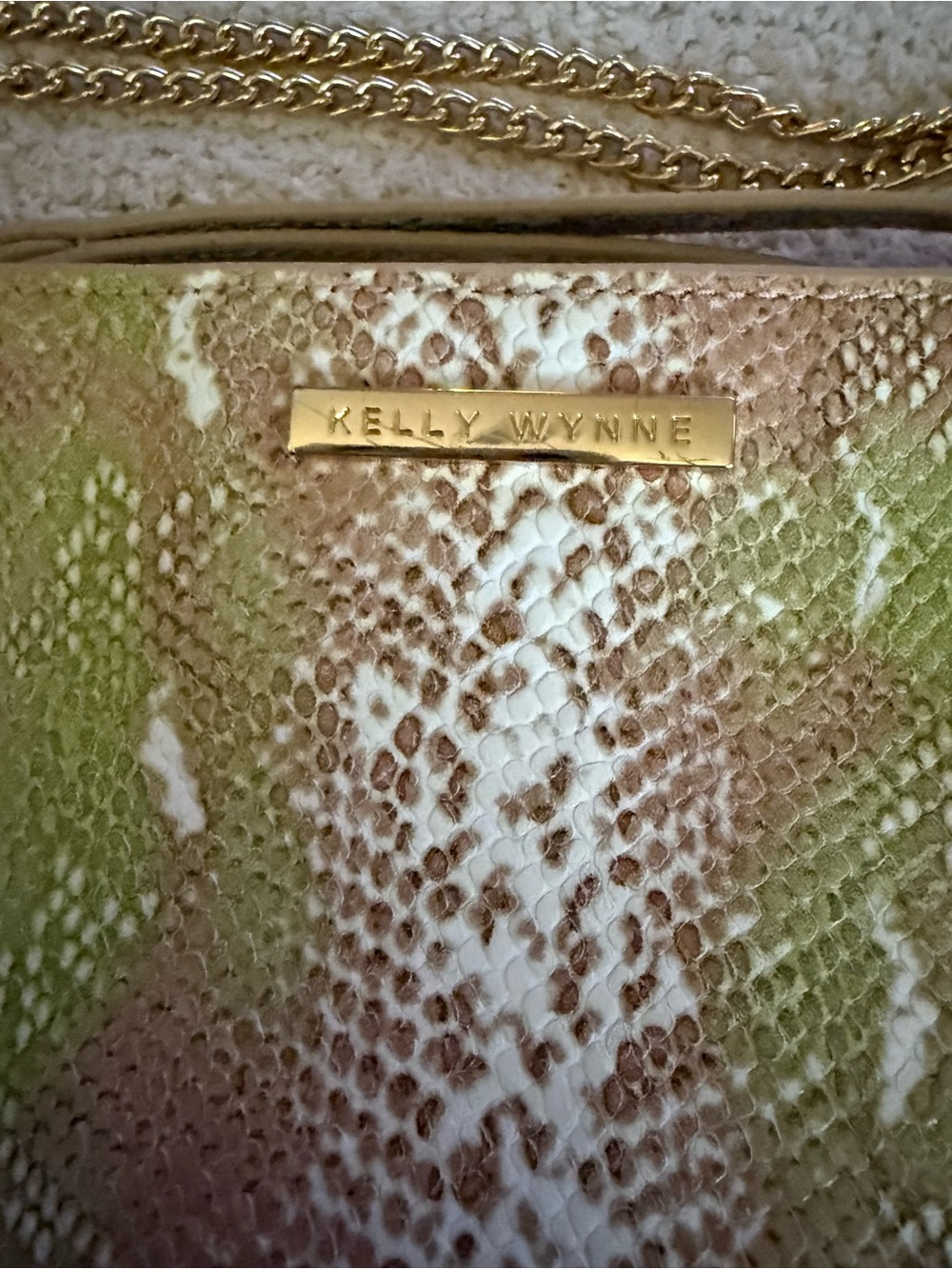 Kelly Wynne Green and Neutral Snake-Print Clutch/wristlet bag - Picture 2 of 13
